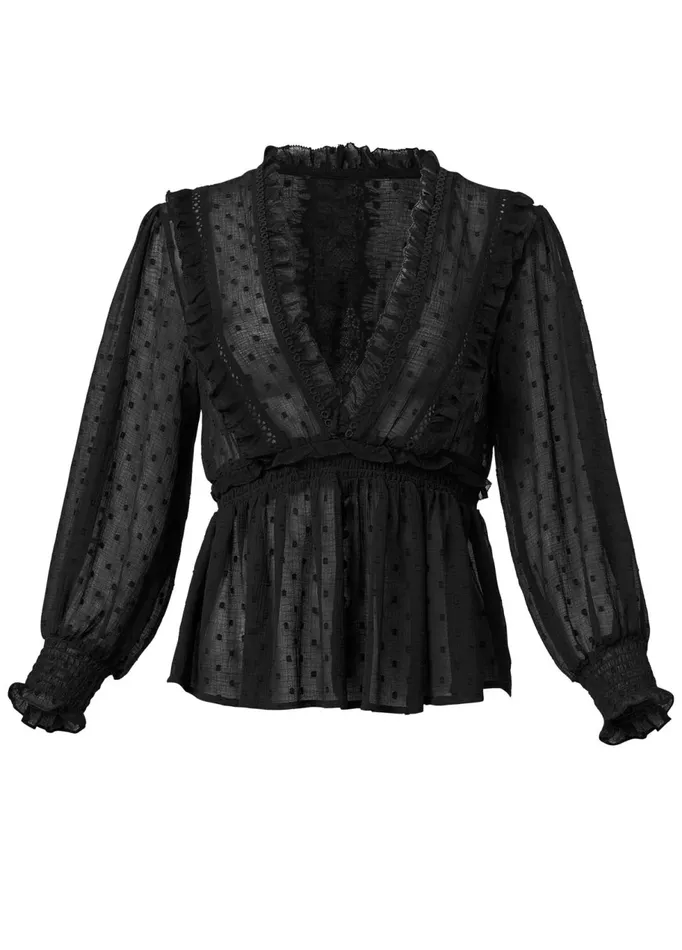 SWISS DOT VNECK TOP Black Women VENUS Night Out Tops SWISS DOT VNECK TOP Black Women VENUS Night Out Tops