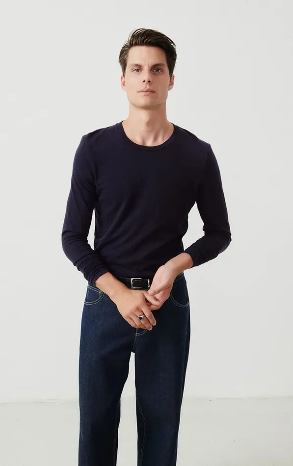 TShirt Bysapick Navy Men American Vintage Long Sleeve TShirts
