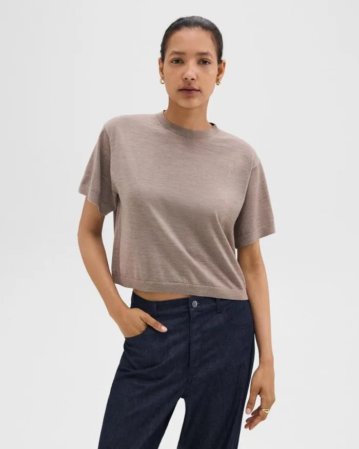 TShirts Tank Tops Women Theory Boxy Tee In Regal Wool Light Cinder