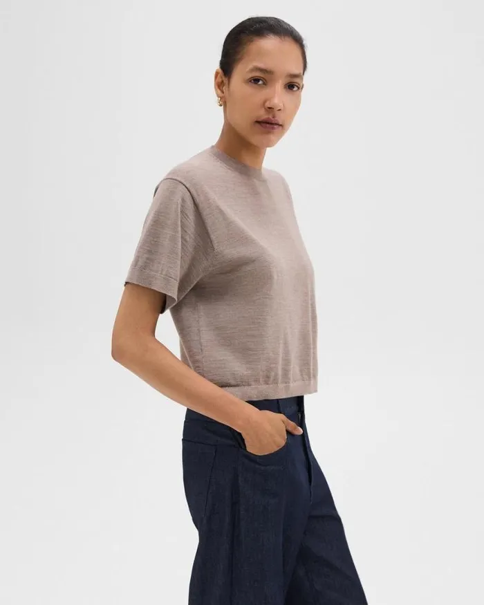 TShirts Tank Tops Women Theory Boxy Tee In Regal Wool Light Cinder