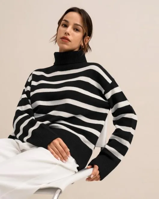 Tarra Stripe Sweater 8211 Stylish Womenx27s Striped Wool Turtleneck Sweater Women Lilysilk Knitwear Tarra Stripe Sweater 8211 Stylish Womenx27s Striped Wool Turtleneck Sweater Women Lilysilk Knitwear