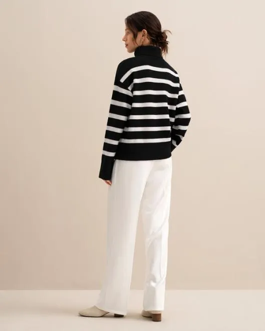 Tarra Stripe Sweater 8211 Stylish Womenx27s Striped Wool Turtleneck Sweater Women Lilysilk Knitwear