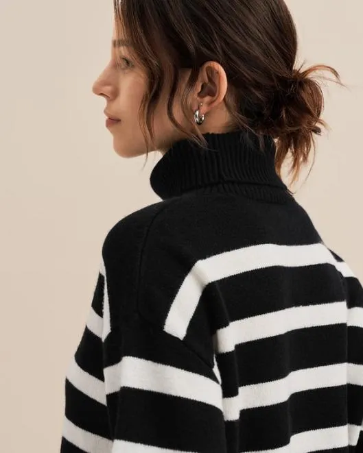 Tarra Stripe Sweater 8211 Stylish Womenx27s Striped Wool Turtleneck Sweater Women Lilysilk Knitwear