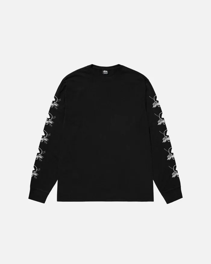Tees MenWomen Stussy FOILS LS TEE PIGMENT DYED Black