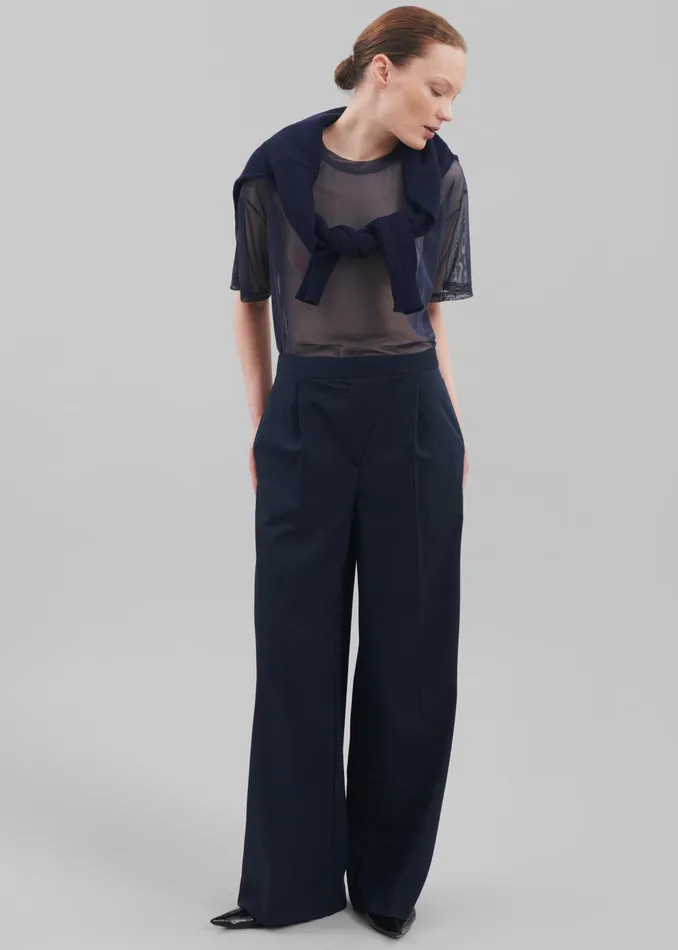 The Frankie Shop Bottoms Alia Wide Leg Trousers 8211 Navy 8211 Women