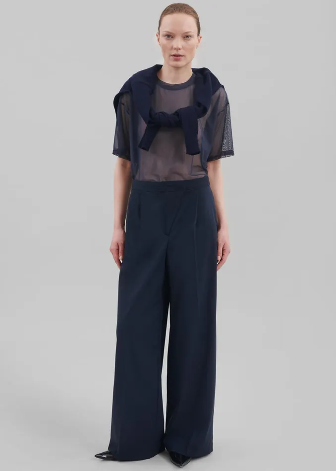The Frankie Shop Bottoms Alia Wide Leg Trousers 8211 Navy 8211 Women