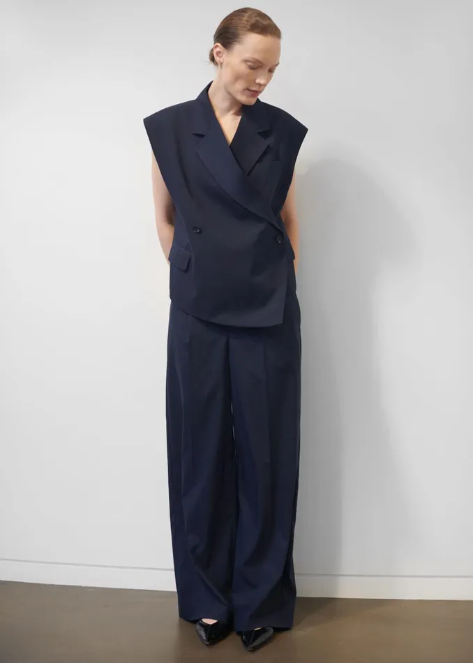 The Frankie Shop Bottoms Alia Wide Leg Trousers 8211 Navy 8211 Women