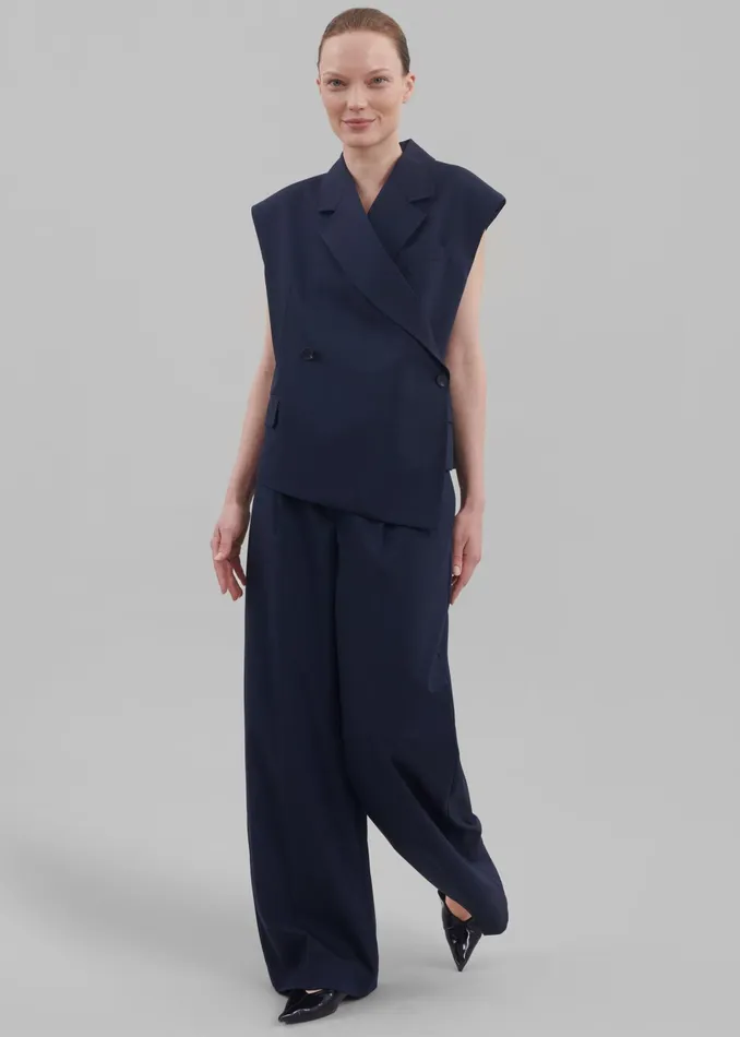 The Frankie Shop Bottoms Alia Wide Leg Trousers 8211 Navy 8211 Women