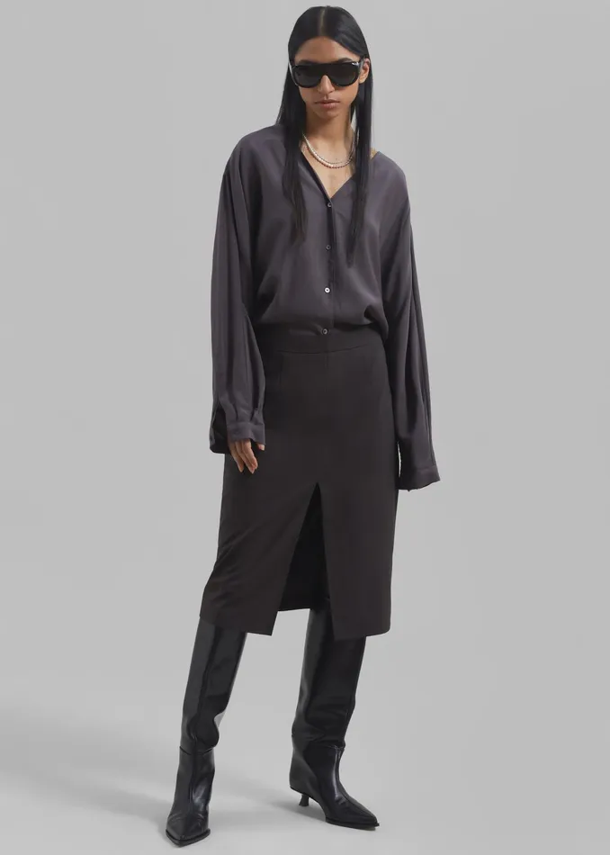 The Frankie Shop Bottoms Brooklyn Midi Skirt 8211 Charcoal 8211 Women