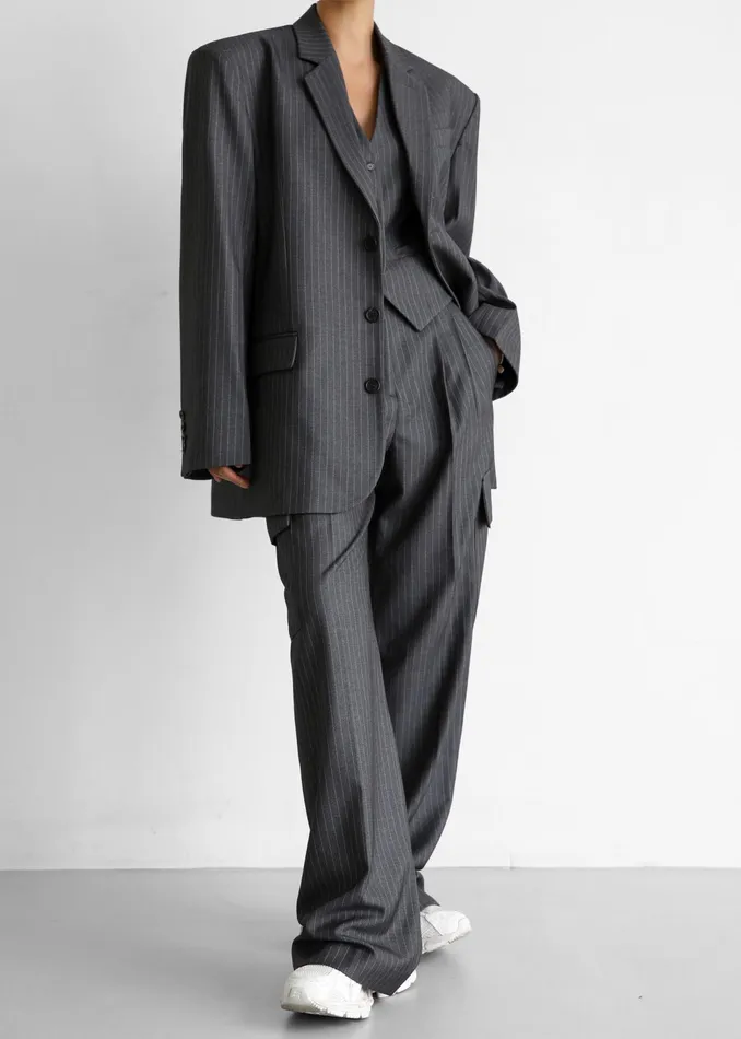 The Frankie Shop Bottoms Elise Cargo Trousers 8211 GreyWhite Pinstripe 8211 Women