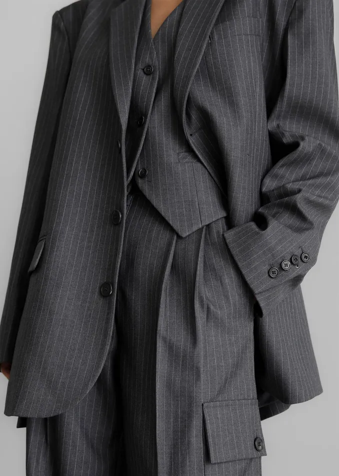 The Frankie Shop Bottoms Elise Cargo Trousers 8211 GreyWhite Pinstripe 8211 Women