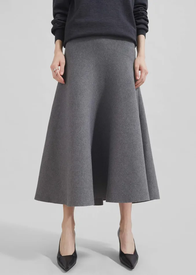 The Frankie Shop Bottoms Gabrielle Knit Midi Skirt 8211 Dark Grey 8211 Women