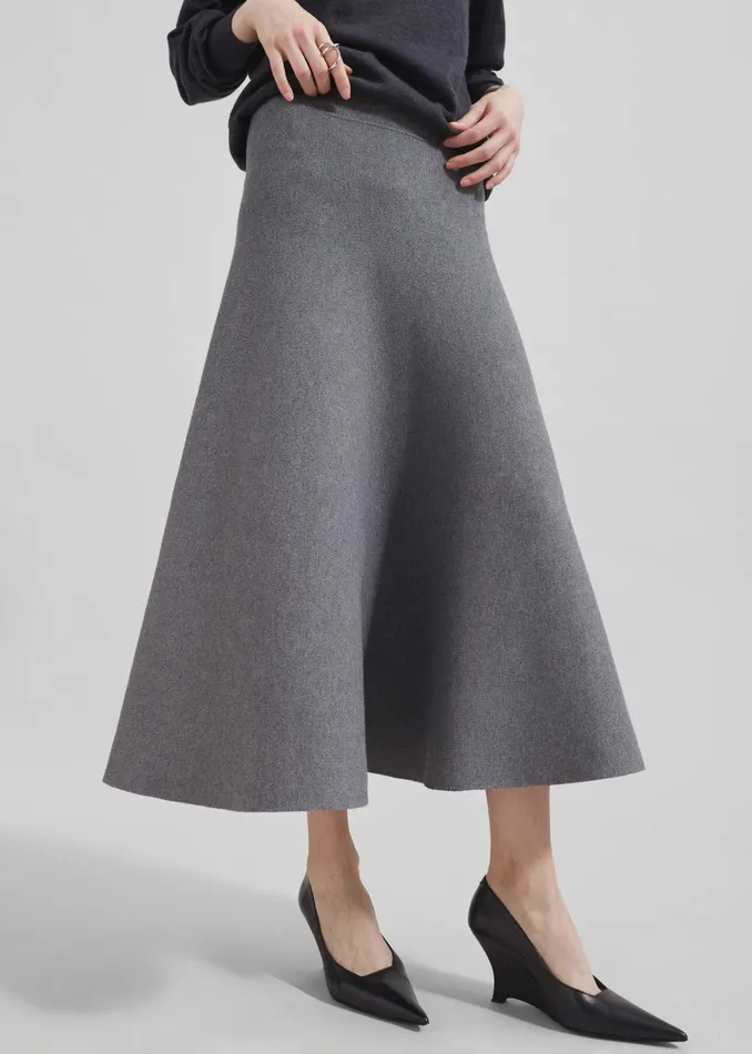 The Frankie Shop Bottoms Gabrielle Knit Midi Skirt 8211 Dark Grey 8211 Women
