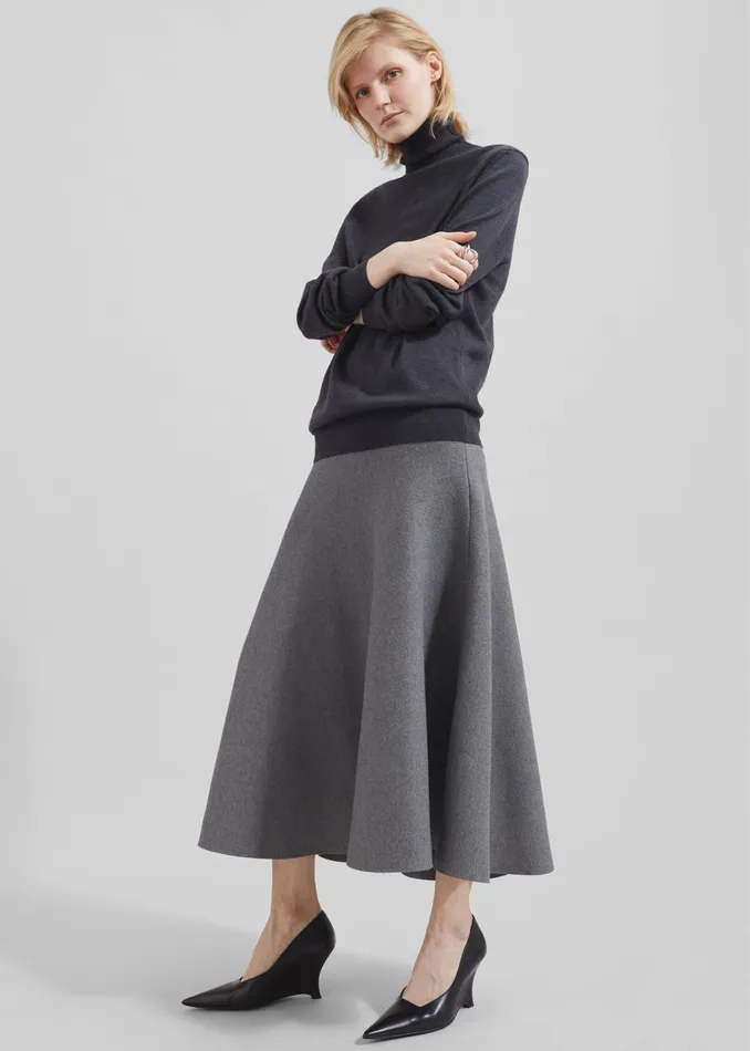 The Frankie Shop Bottoms Gabrielle Knit Midi Skirt 8211 Dark Grey 8211 Women