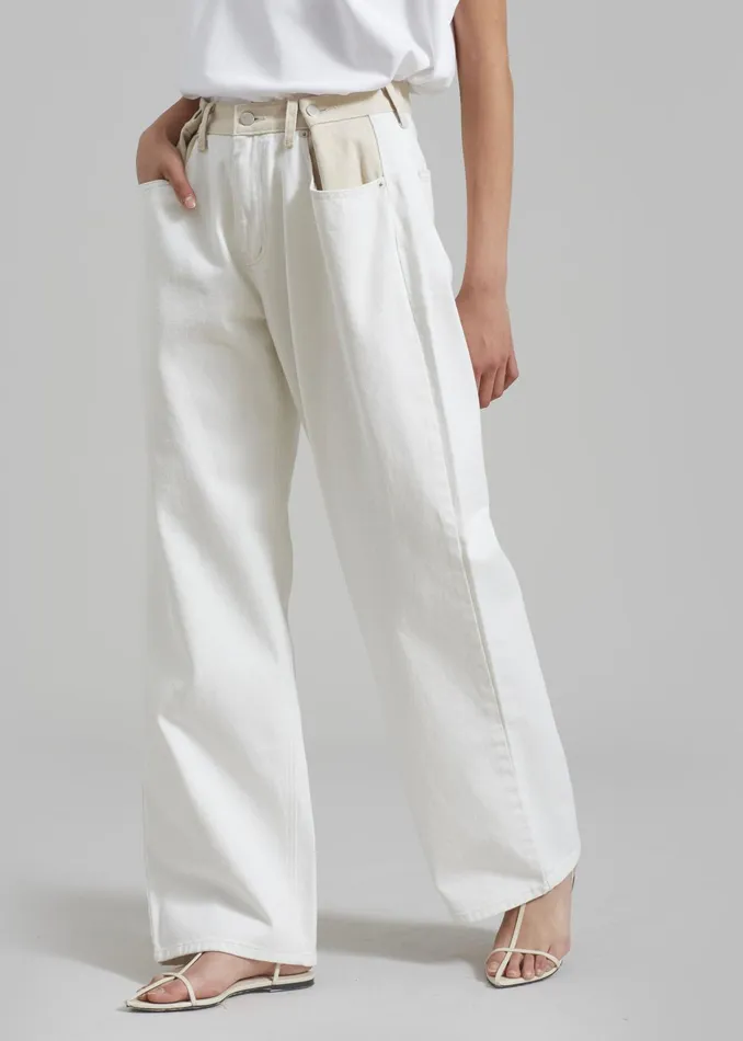 The Frankie Shop Bottoms Hayla Contrast Denim Pants 8211 Off WhiteBeige 8211 Women