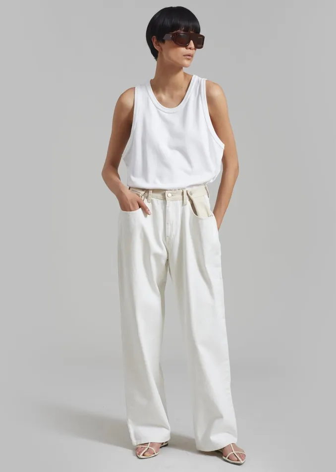 The Frankie Shop Bottoms Hayla Contrast Denim Pants 8211 Off WhiteBeige 8211 Women