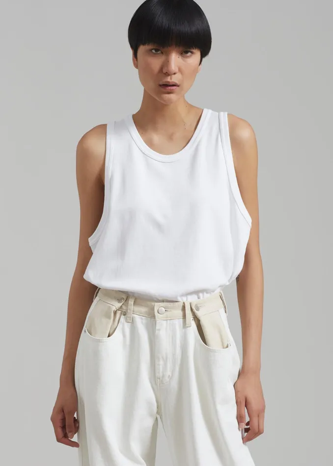 The Frankie Shop Bottoms Hayla Contrast Denim Pants 8211 Off WhiteBeige 8211 Women