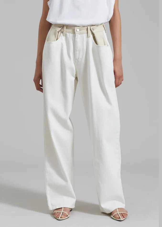 The Frankie Shop Bottoms Hayla Contrast Denim Pants 8211 Off WhiteBeige 8211 Women