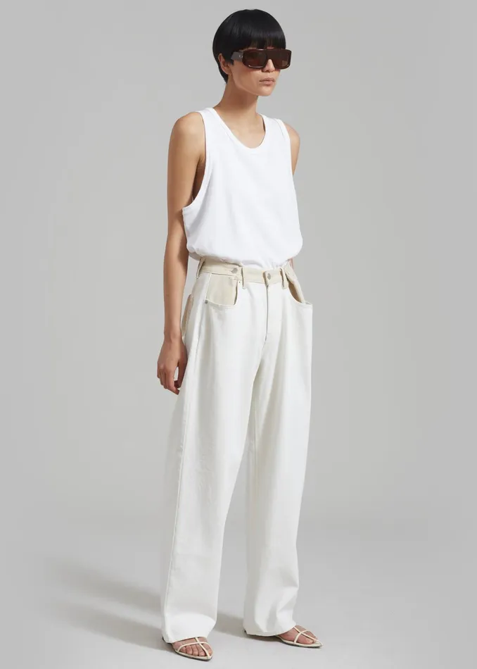 The Frankie Shop Bottoms Hayla Contrast Denim Pants 8211 Off WhiteBeige 8211 Women