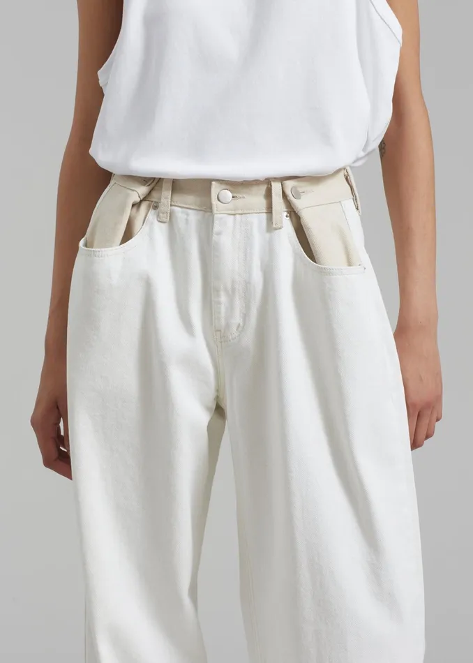 The Frankie Shop Bottoms Hayla Contrast Denim Pants 8211 Off WhiteBeige 8211 Women