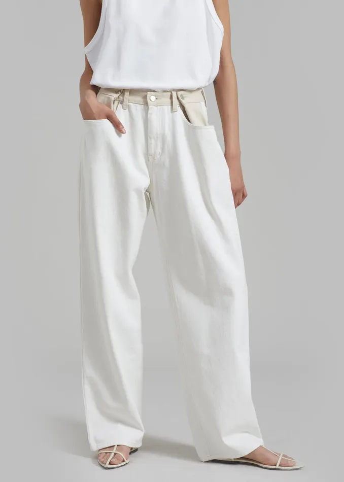 The Frankie Shop Bottoms Hayla Contrast Denim Pants 8211 Off WhiteBeige 8211 Women