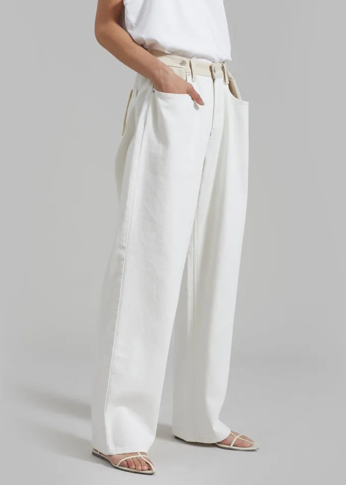 The Frankie Shop Bottoms Hayla Contrast Denim Pants 8211 Off WhiteBeige 8211 Women
