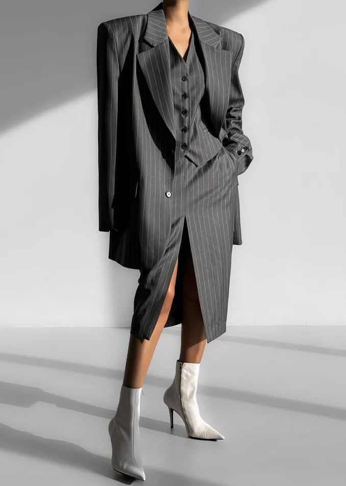 The Frankie Shop Bottoms Holland Midi Slit Skirt 8211 CharcoalWhite Pinstripe 8211 Women The Frankie Shop Bottoms Holland Midi Slit Skirt 8211 CharcoalWhite Pinstripe 8211 Women