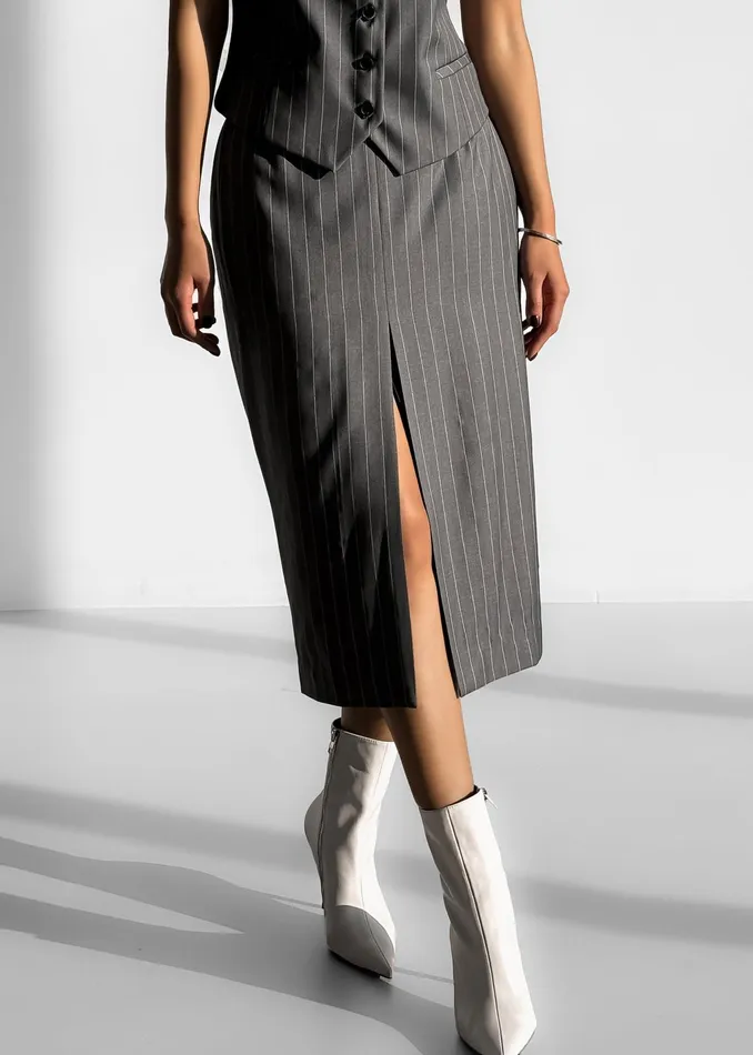 The Frankie Shop Bottoms Holland Midi Slit Skirt 8211 CharcoalWhite Pinstripe 8211 Women
