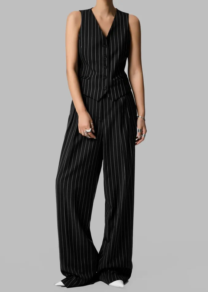 The Frankie Shop Bottoms Holland Pleated Trousers 8211 BlackWhite Pinstripe 8211 Women