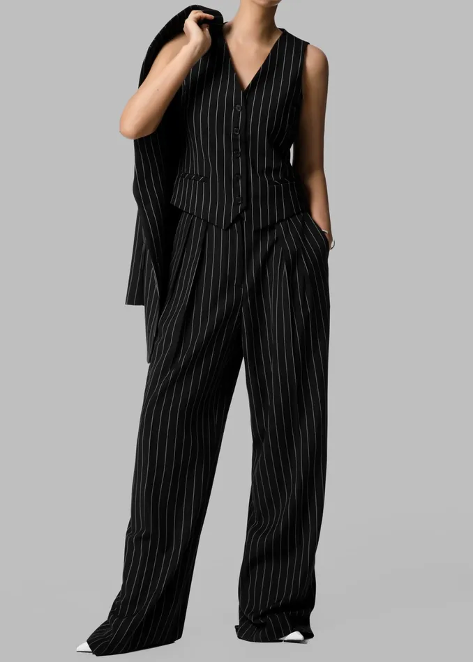 The Frankie Shop Bottoms Holland Pleated Trousers 8211 BlackWhite Pinstripe 8211 Women