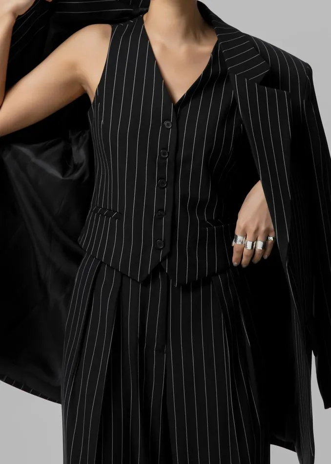 The Frankie Shop Bottoms Holland Pleated Trousers 8211 BlackWhite Pinstripe 8211 Women