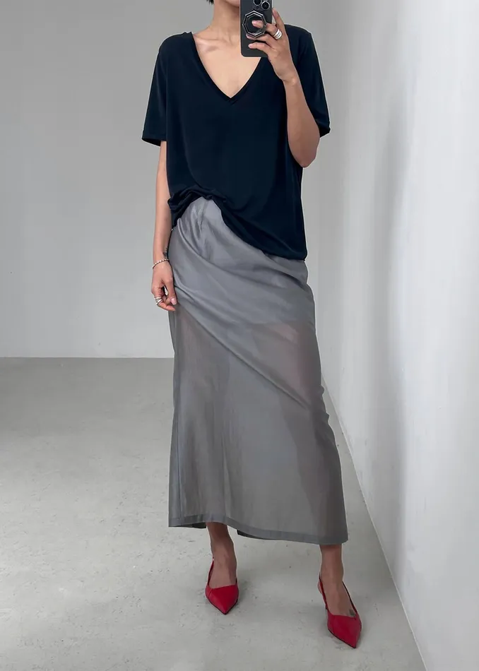 The Frankie Shop Bottoms Lenore Semi Sheer Midi Skirt 8211 Grey 8211 Women