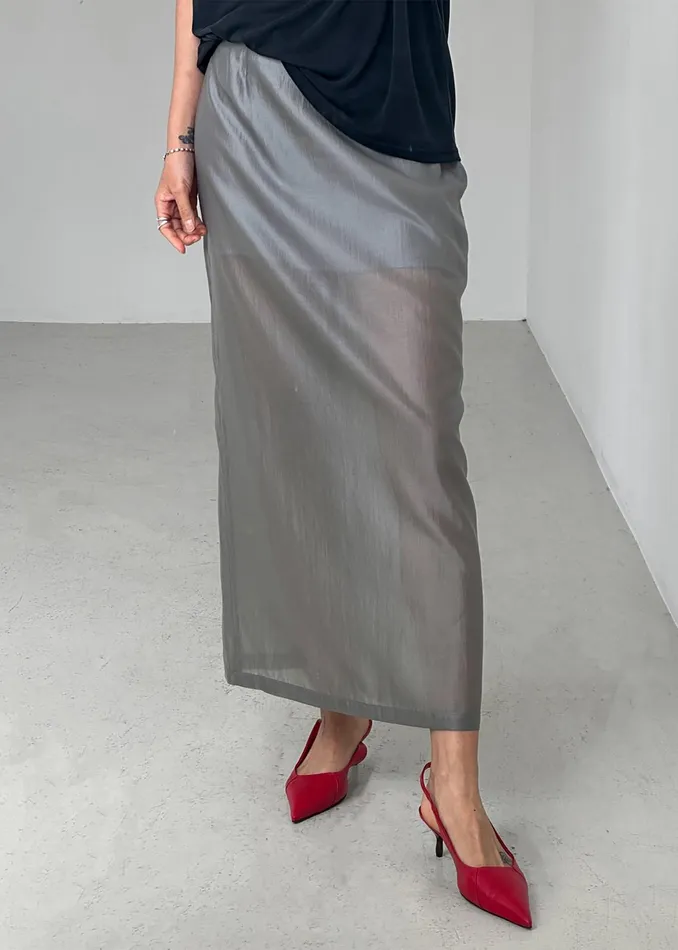 The Frankie Shop Bottoms Lenore Semi Sheer Midi Skirt 8211 Grey 8211 Women