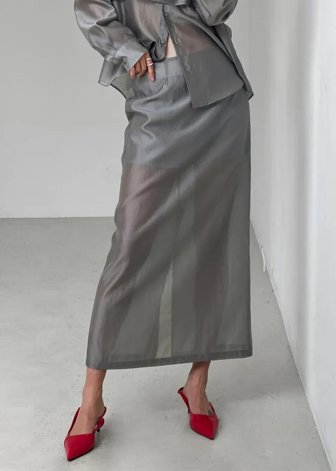 The Frankie Shop Bottoms Lenore Semi Sheer Midi Skirt 8211 Grey 8211 Women