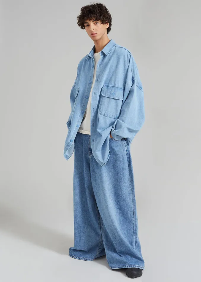 The Frankie Shop Bottoms Sasha Men Wide Leg Jeans 8211 Worn Wash 8211 Men