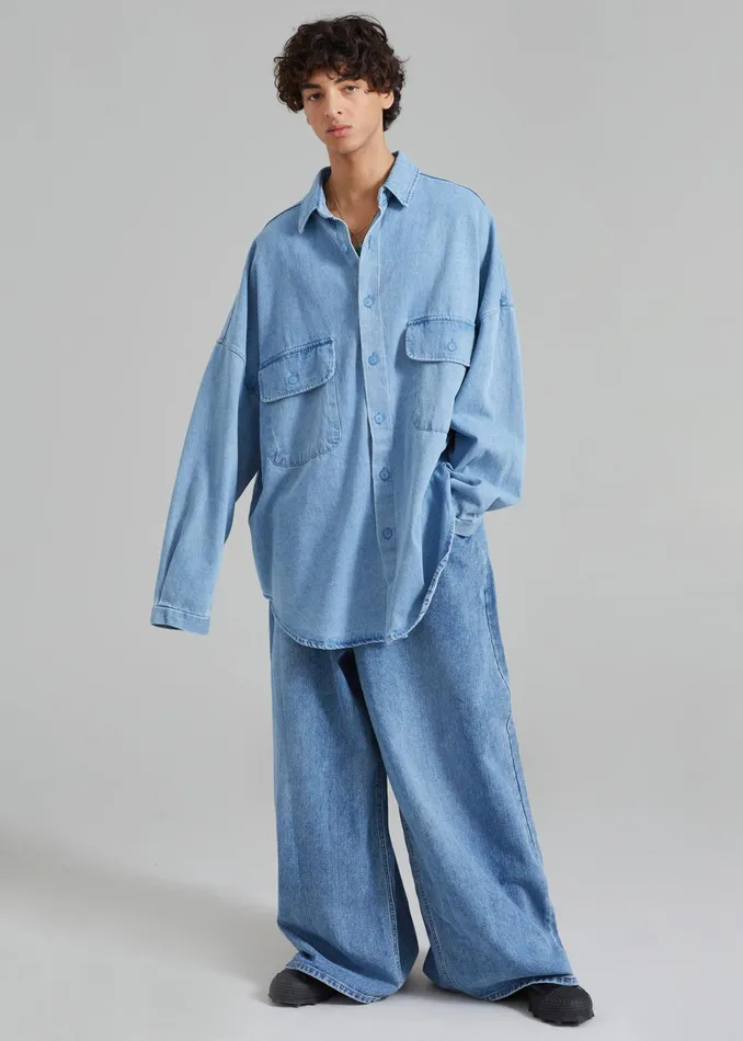 The Frankie Shop Bottoms Sasha Men Wide Leg Jeans 8211 Worn Wash 8211 Men