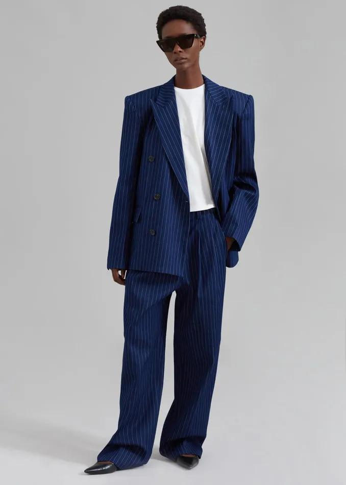 The Frankie Shop Bottoms Tansy Denim Pants 8211 Navy Pinstripe 8211 Women