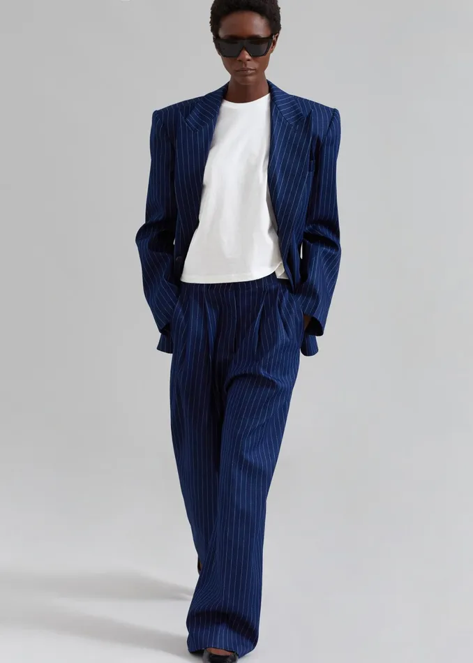 The Frankie Shop Bottoms Tansy Denim Pants 8211 Navy Pinstripe 8211 Women