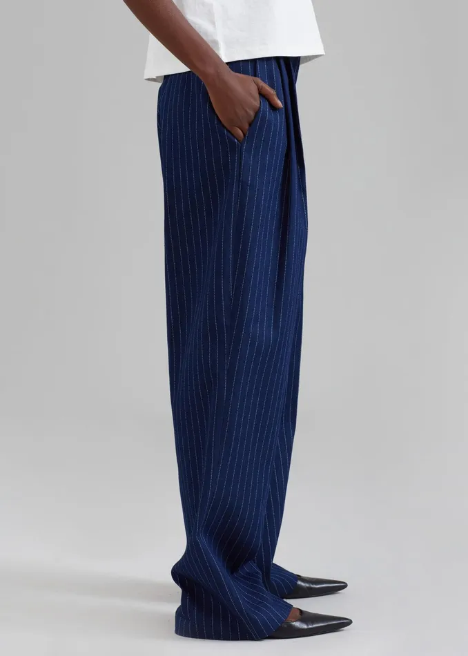 The Frankie Shop Bottoms Tansy Denim Pants 8211 Navy Pinstripe 8211 Women