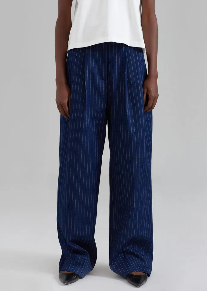 The Frankie Shop Bottoms Tansy Denim Pants 8211 Navy Pinstripe 8211 Women