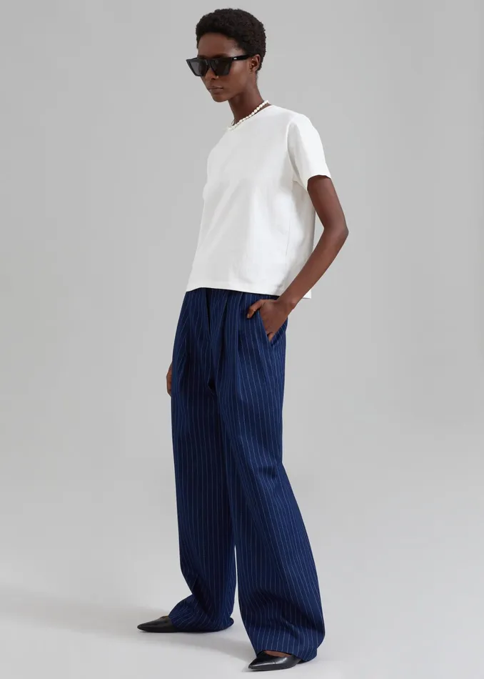 The Frankie Shop Bottoms Tansy Denim Pants 8211 Navy Pinstripe 8211 Women