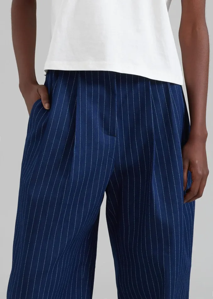 The Frankie Shop Bottoms Tansy Denim Pants 8211 Navy Pinstripe 8211 Women
