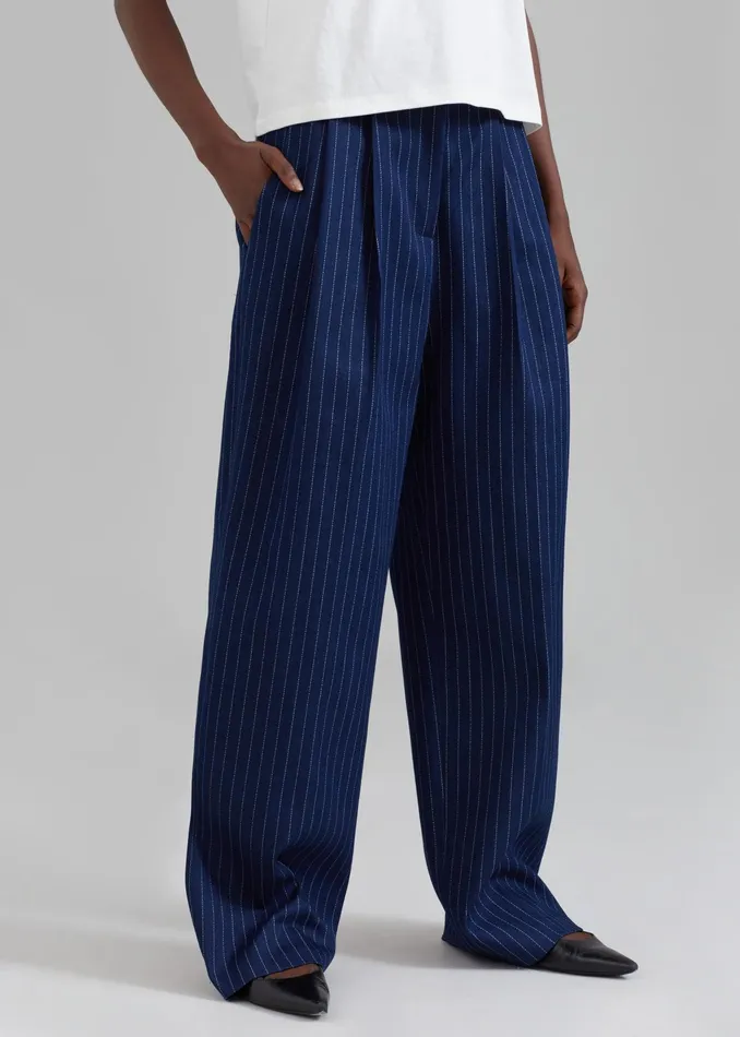 The Frankie Shop Bottoms Tansy Denim Pants 8211 Navy Pinstripe 8211 Women