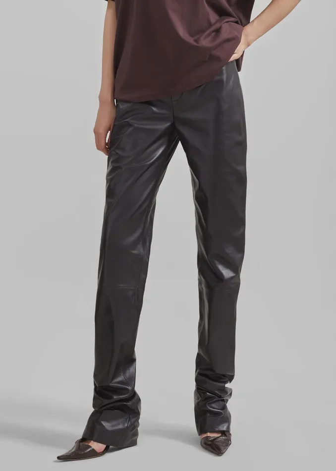 The Frankie Shop Bottoms Ziggy Long Leather Pants 8211 Dark Plum 8211 Women
