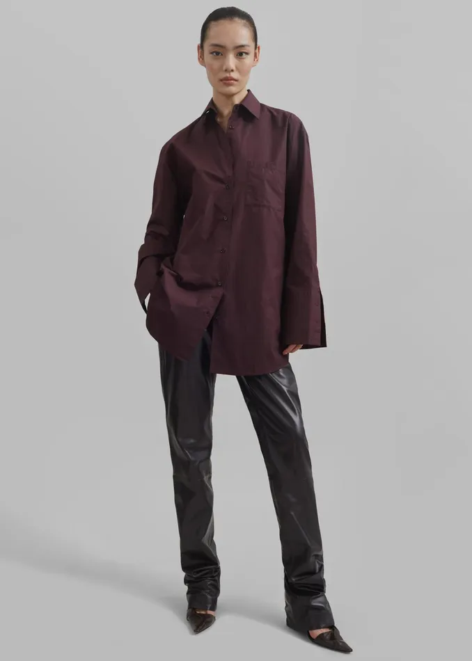 The Frankie Shop Bottoms Ziggy Long Leather Pants 8211 Dark Plum 8211 Women