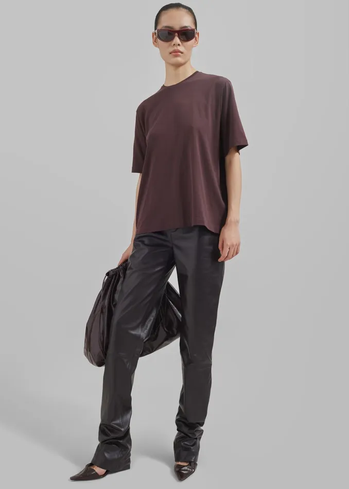 The Frankie Shop Bottoms Ziggy Long Leather Pants 8211 Dark Plum 8211 Women