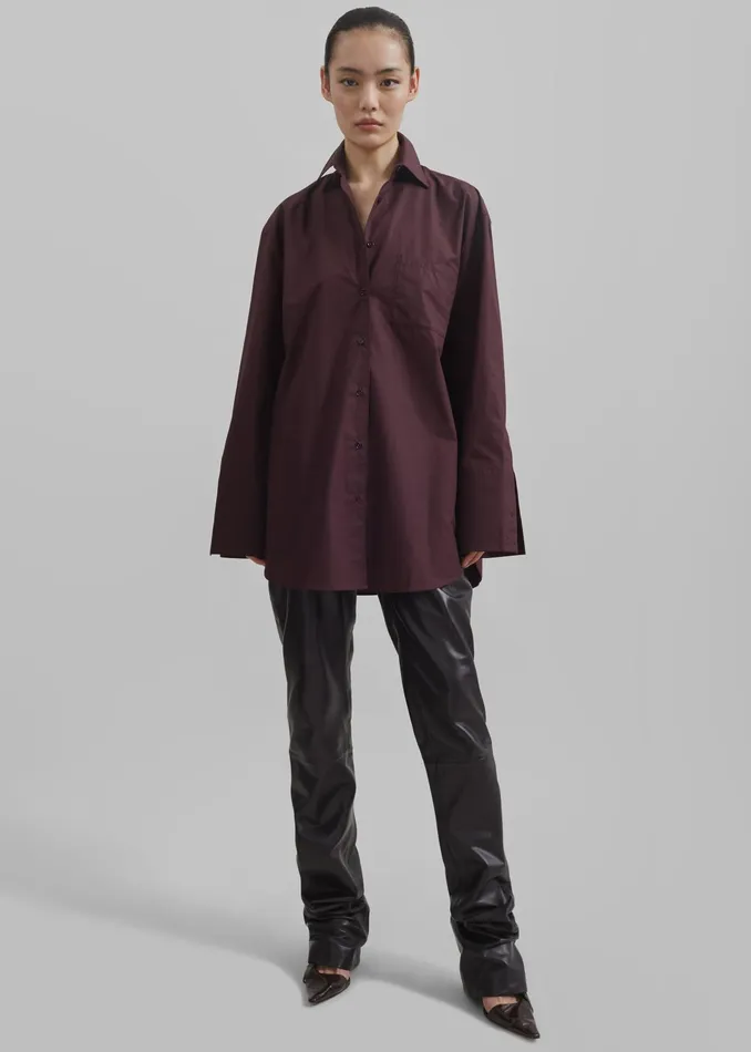 The Frankie Shop Bottoms Ziggy Long Leather Pants 8211 Dark Plum 8211 Women