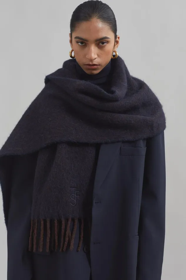 The Frankie Shop Etta Wool Scarf 8211 Navy 8211 Women