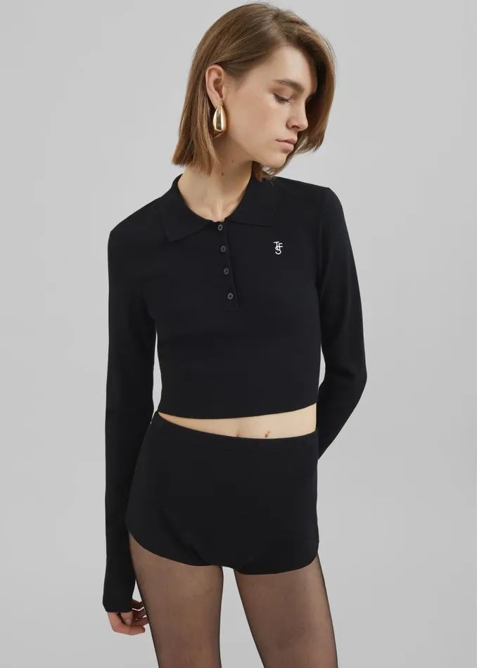 The Frankie Shop Knitwear Giselle Cropped Knit Polo 8211 Black 8211 Women