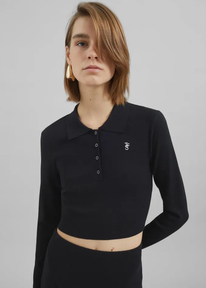 The Frankie Shop Knitwear Giselle Cropped Knit Polo 8211 Black 8211 Women